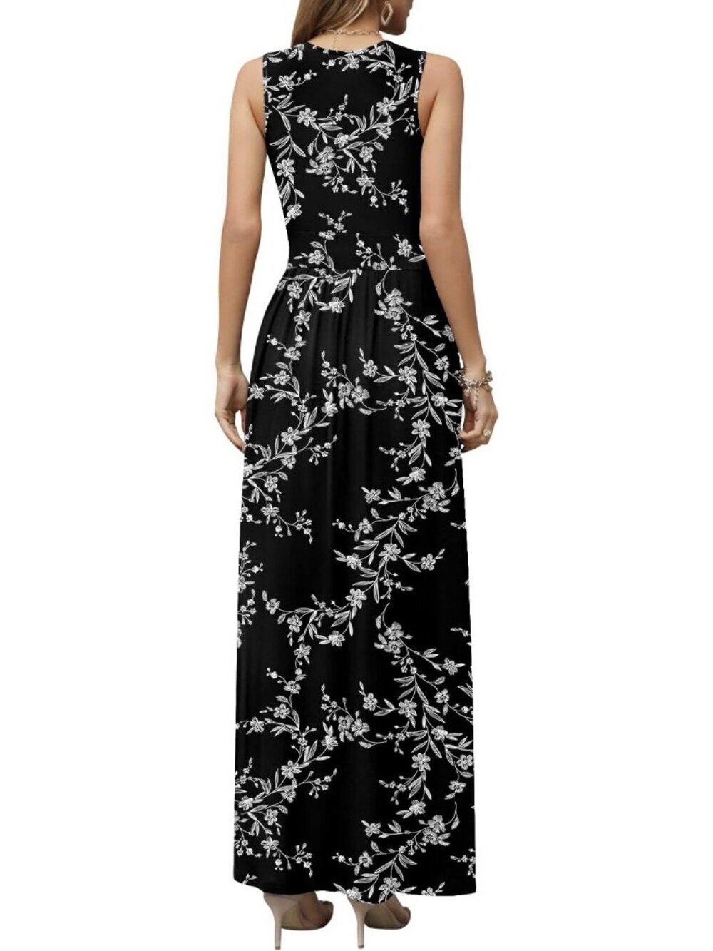 Women's Craved White Black Sleeveless Summer Casual Formal Pockets Maxi Dress - Picture 4 of 6